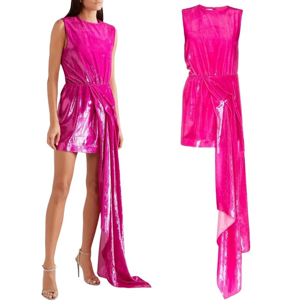 NWT Halpern Draped Metallic Velvet Mini Dress FR38